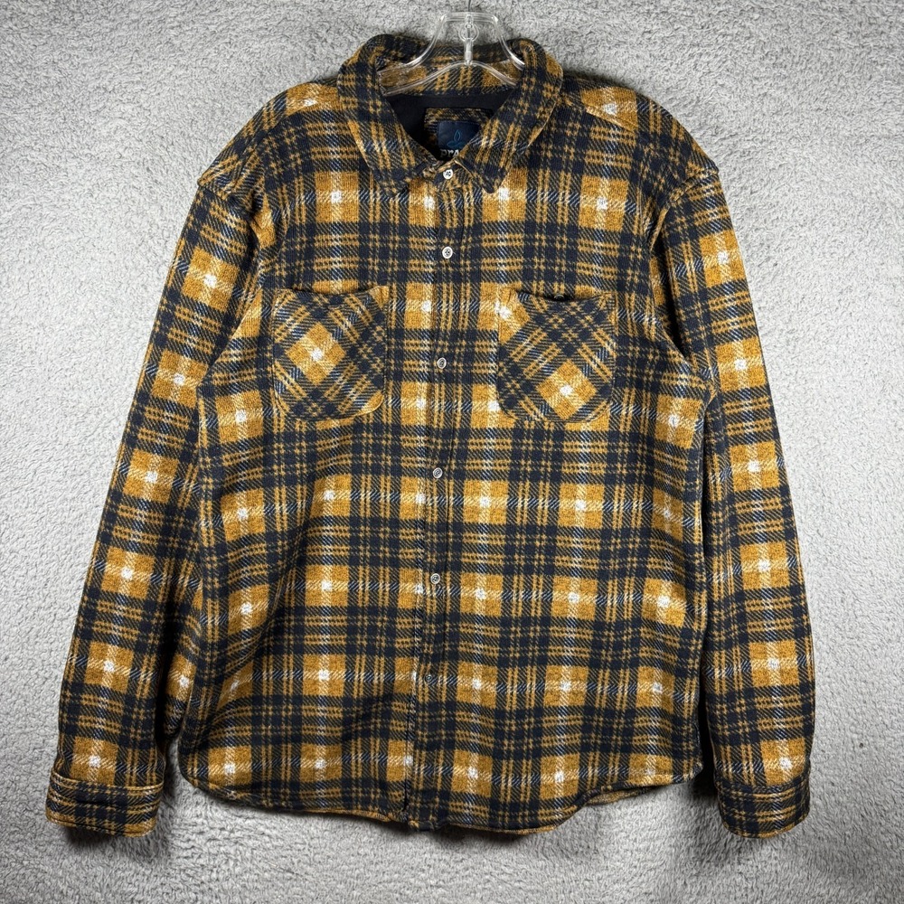 Prana Everton Mens XL Shirt Heavy Flannel Orange Black Plaid Long Sleeve Outdoor